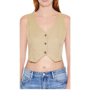 Womens Suit Vest Med Khaki Tan Button Up Business Collar Stretch Boho Office NWT